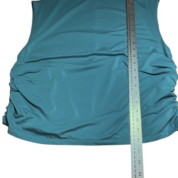 ABERCROMBIE&FITCH Paloma Teal Cotton Blend Stretch Rusched Side Funnel Neck Top - Picture 6 of 9